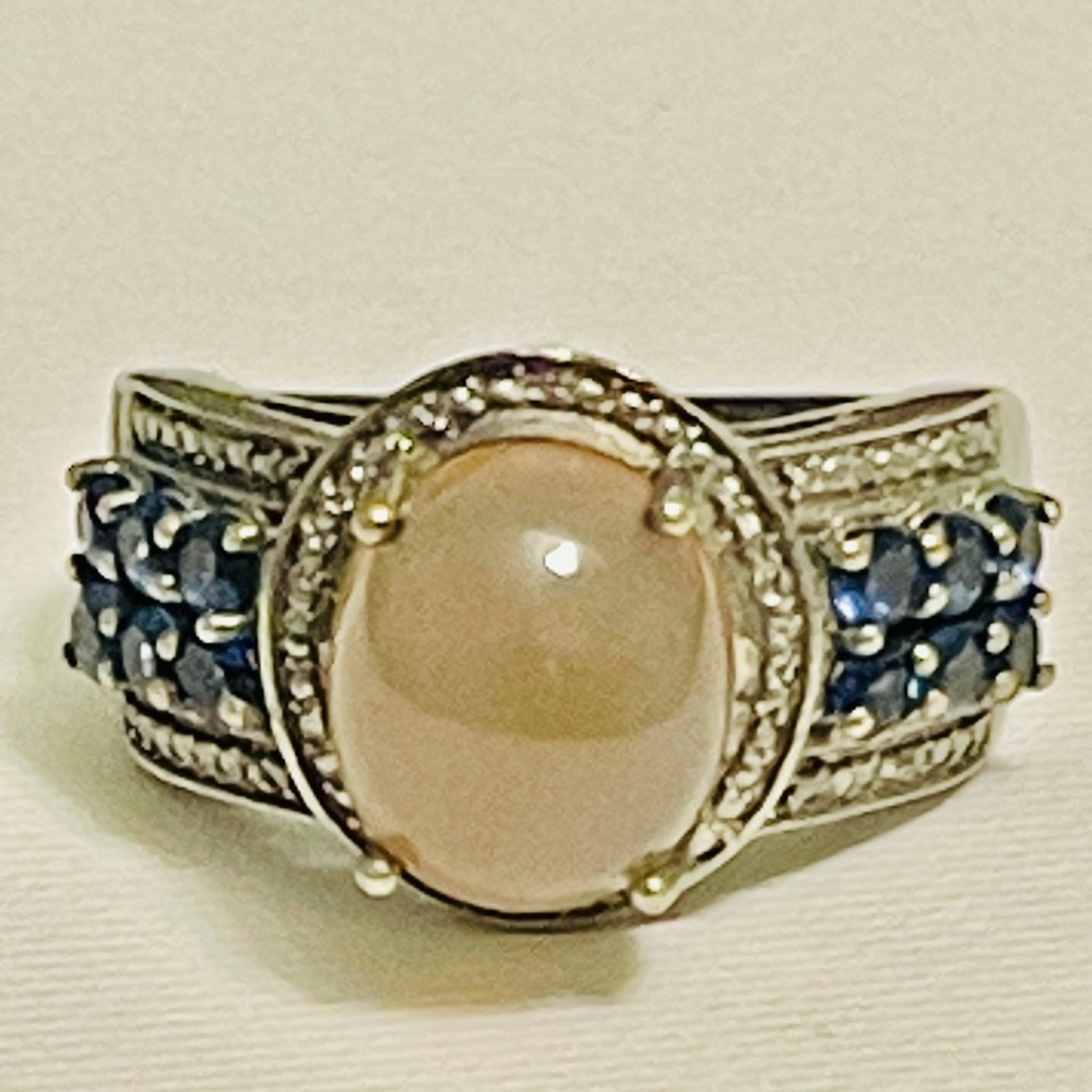 Sterling Silver Cabochon Chalcedony Gemstone Blue Sapphire Cocktail Ring
Sz 10